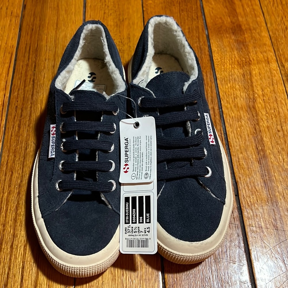 COPY - Navy fur lined superga sneakers size 7